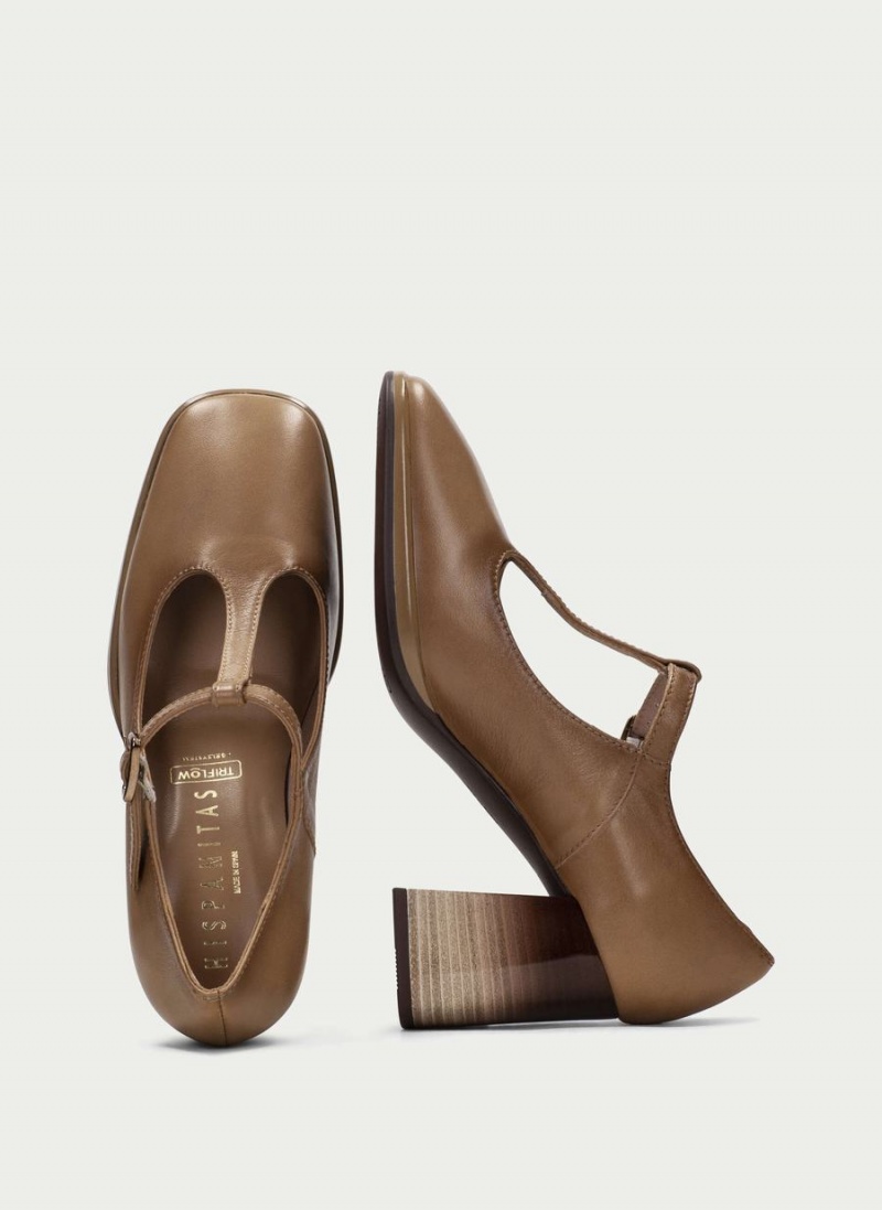 Hispanitas Monaco T Strap Ženske Stikle Kaki Boja | VEO5288FR